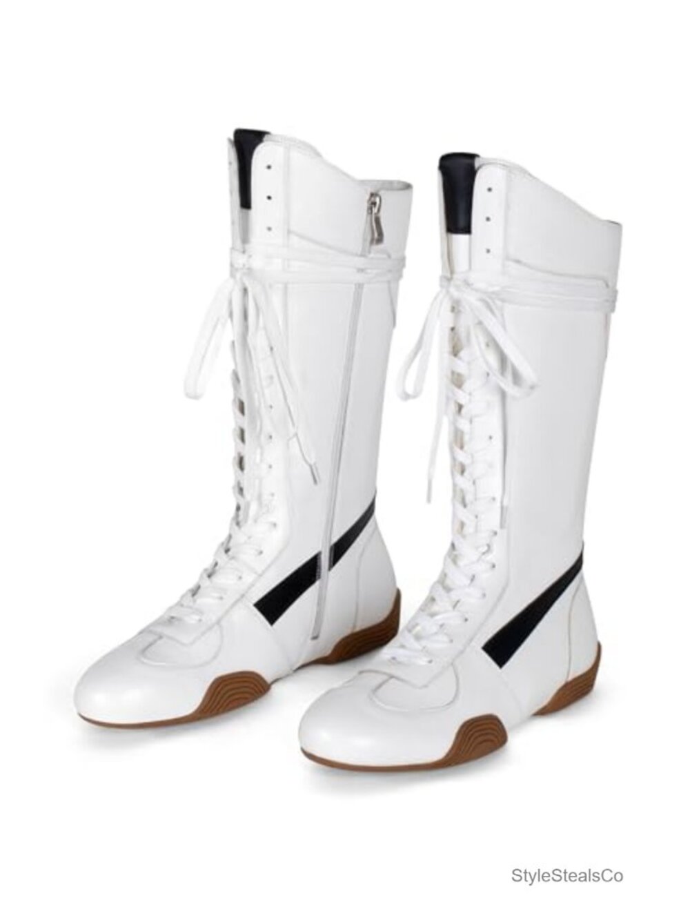 Women's Suede Lace Up Tall Boxing Boots Knee High Retro Dance Streetwear